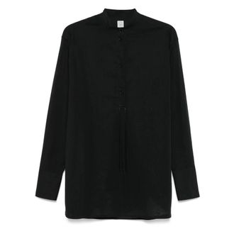 Toteme Shirts, female, Black, Size: S Chic Stand Collar Shirt
