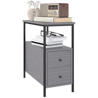 HOMCOM Narrow End Table - Sofa Side Table with 2 Drawers Storage Shelf - Grey | TJ Hughes