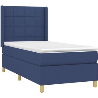 vidaXL Cama Box Spring Colch&oacute;n Y Luces Led Tela Azul 80x200 Cm Vidaxl