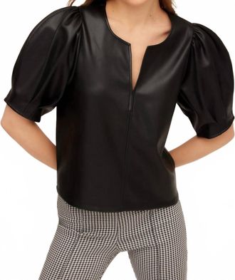 Fifteen Twenty Leather Poof Blouse In Black