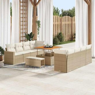 vidaXL Conjunto De Sof&aacute; De Jard&iacute;n 11 Pcs Beige Rat&aacute;n Sint&eacute;tico Vidaxl