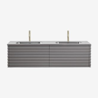 Sklum Conjunto De Mueble De Ba&ntilde;o Suspendido 160x50 Cm En Madera Con Lavabos Integrados Noura Sklum