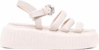 AGL Beige Leather Shiny Padded Strap Sandals