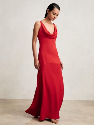 Reiss Womens Red Cowl Neck Sleeveless Maxi Dress, Size: 10