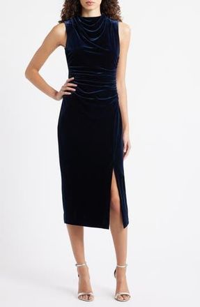 Vince Camuto Cowl Neck Velvet Midi Dress in Navy at Nordstrom Rack, Size 0