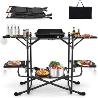 Costway Costway Mueble Cocina Camping, Mesa Plegable Camping Con 4 Mesas Auxiliares, Mesa Cocina Camping, Marco De Aluminio, Estante De Almacenamiento, Bolsa 