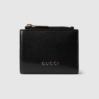 Gucci Small Wallet With Gucci Lettering, Black, Leather