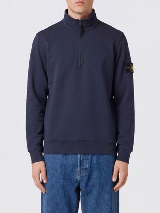Stone Island Felpa dolcevita in cotone con mezza zip e logo Compass