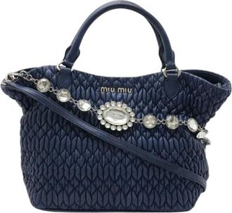 Miu Miu Pre-owned Handbags, female, Blue, Size: ONE SIZE Pre-owned Matelasse Nappa Crystal 2way Bag