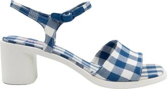 Camper Blauw en wit geruite damessandalen - Dames - Sandalen met hakken - Blauw - 39 EU - Katoen - Schoenen