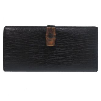 Gucci Black Brown Leather Long Wallet (Bi-Fold) (Pre-Owned)