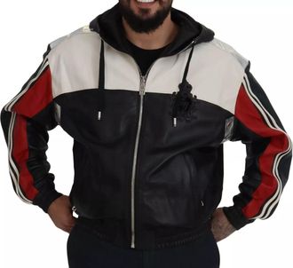 Dolce & Gabbana Mens Black Leather Hooded Blouson Jacket Clothing