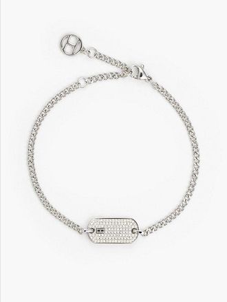 Tommy Hilfiger Stainless Steel Crystal-Embellished Dog Tag Bracelet