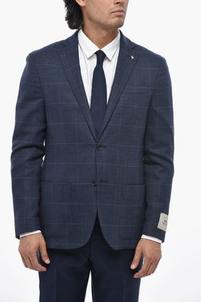 Corneliani CC COLLECTION Blazer Semifoderato in Misto Lana Windowpane Corneliani