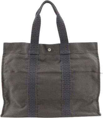 Herm&egrave;s Pre-owned Tote Bags, male, Gray, Size: ONE SIZE Pre-owned Herline GM Nylon Canvas Tote Bag