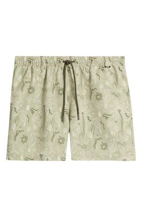 BOSS Lightfish Print Swim Trunks in Dark Beige at Nordstrom, Size Xx-Large