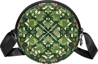 Generic Circle Crossbody Bag for Women, Traditional Print Small Sling Bag Daypack with Zipper Adjustable Shoulder Straps Casual Ladies Girls Round Purse