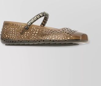 Jimmy Choo London round toe perforated embellished strap ballerina shoes