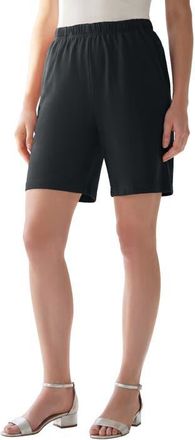 Roaman's Plus Size Soft Knit Pull On Short in Black at Nordstrom, Size Medium