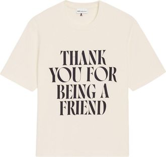 Ami Boxy Fit Cream T-Shirt With Signature Print And Back Embroidery