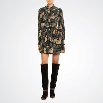 Ulla Johnson Simona Silk Long Sleeve Mini Dress In Nuit