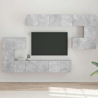 vidaXL Vidaxl - Set De Muebles De Sal&oacute;n 10 Pzas Madera Ingenier&iacute;a Gris Hormig&oacute;n