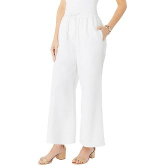 Roaman's Plus Size Linen Wide-Leg Pant in White at Nordstrom, Size 22