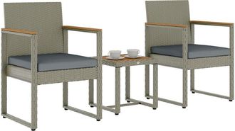 OUTSUNNY 3-Piece Rattan Bistro Set with Acacia Wood Table, Grey