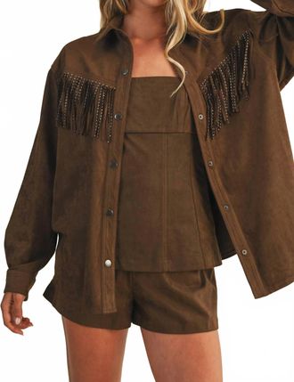 Mustard Seed Oakley Studded Fringe Jacket In Dark Oak