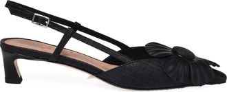 Chantal Black Floral Embellished Raffia Sandals