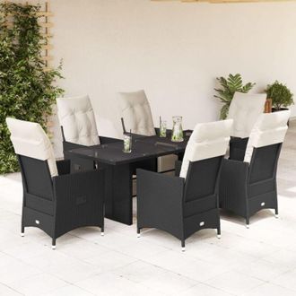 vidaXL Set De Comedor De Jard&iacute;n 7 Pzas Y Cojines Rat&aacute;n Sint&eacute;tico Negro Vidaxl