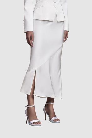 Coast Satin Side-Split Fitted Midi Skirt in Ivory at Nordstrom, Size 12