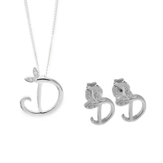 Say It With Winged Initial Earring Gift Set - Silver - D | Size: 18 inches