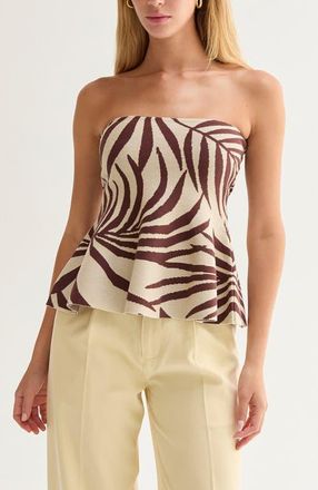 Crescent Leaf Print Jacquard Knit Peplum Top in Cream/brown at Nordstrom, Size Medium