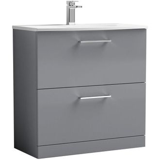 Nuie Nuie - Arno Satin Grey 800mm 2 Drawer Vanity Unit and Curved Ceramic Basin - ARN2235G