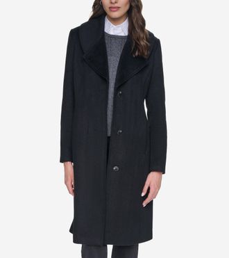 Cole Haan Womens Large Collar Wool Coat - Black Size 14
