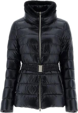 Herno Zwarte Pufferjas met Kunstbont - Dames - Winterjassen - Zwart - S - Jassen