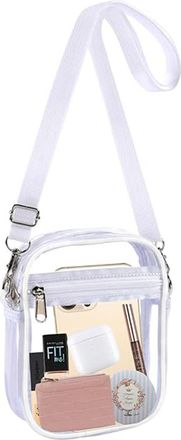 Generic Clear Crystal Crossbody Bag for Women, Transparent Stadium Approved Bag Purse Wallet with Front Pockets for Sports Concerts Festival (S White)