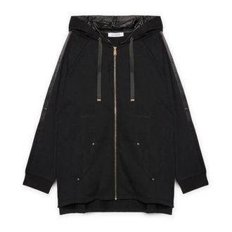 Fiorella Rubino Hooded sweatshirt met ritssluiting - Dames - Vesten met rits - Zwart - XS - Katoen - Hoodies & sweatvesten