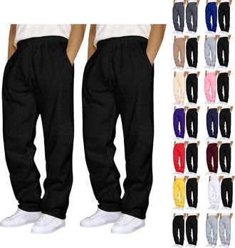 Generic Pack of 2 Mens Joggers Mens Jogging Sweatpants with Drawstring Solid Tracksuits Bottoms Straight Wide Leg Casual Trousers for Mens UK Gym Sports Activ