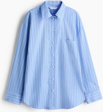H&M Oversized Poplin Shirt in Blue/striped at Nordstrom, Size Xx-Large