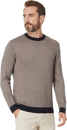 A|X Armani Exchange Micro Print Cotton Viscose Silk Sweater Mens Sweater Navy Diagonal Grid : XL, Cotton/Viscose