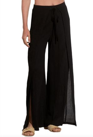 Elan Womens Wide Leg Wrap Front Pant In Black