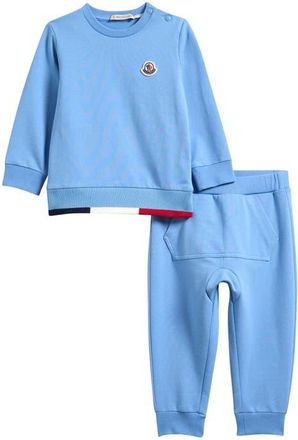 Moncler Kids Contrast Trim Stretch Cotton Sweatshirt & Joggers Set in Blue at Nordstrom, Size 12-18M