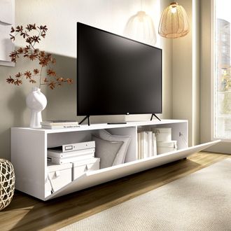 Dmora Mueble Para Tv Borger, Un Estante, Una Puerta, 2 Compartimentos, 42x180x42h Cm Blanco