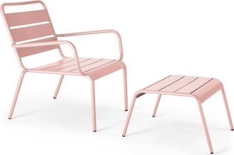 Oviala Sillón reclinable y reposapiés de metal rosa