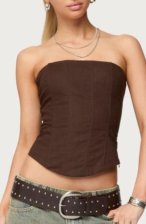 Edikted Hadar Strapless Cotton Corset Top in Brown at Nordstrom, Size X-Small