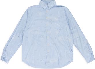 Who Decides War by Ev Bravado Blue Gathered Fray Button Down Shirt