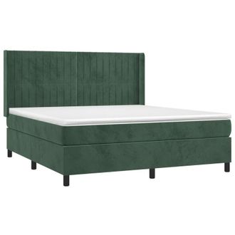 vidaXL Vidaxl - Cama Box Spring Colch&oacute;n Y Led Terciopelo Verde Oscuro 160x200cm