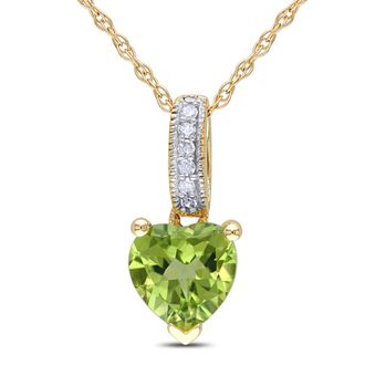 Amour Heart Shaped Peridot Pendant and Chain with Diamonds In 10K Yellow Gold